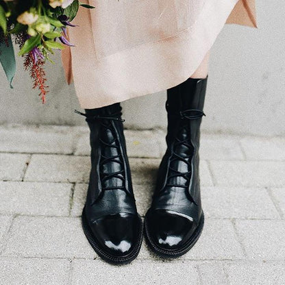 Lace-Up Leather Black Ankle Boots