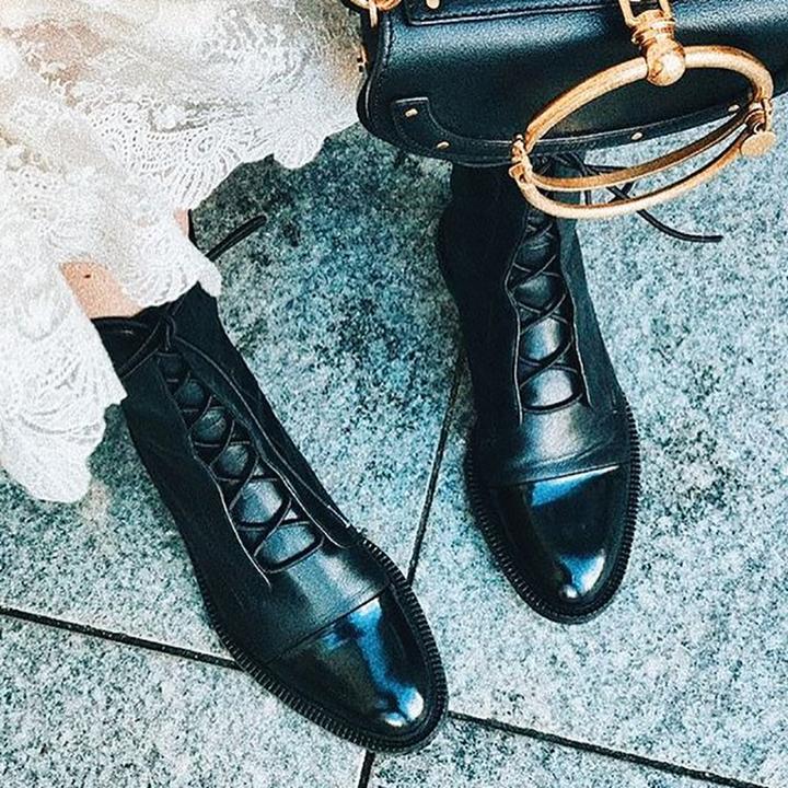 Lace-Up Leather Black Ankle Boots