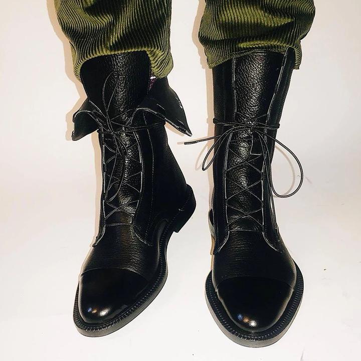 Lace-Up Leather Black Ankle Boots