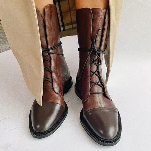 Lace-Up Leather Black Ankle Boots