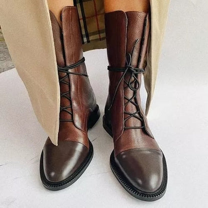 Lace-Up Leather Black Ankle Boots