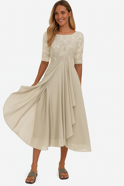 Lace Detail A-Line White Dress