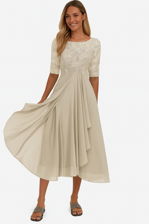 Lace Detail A-Line White Dress