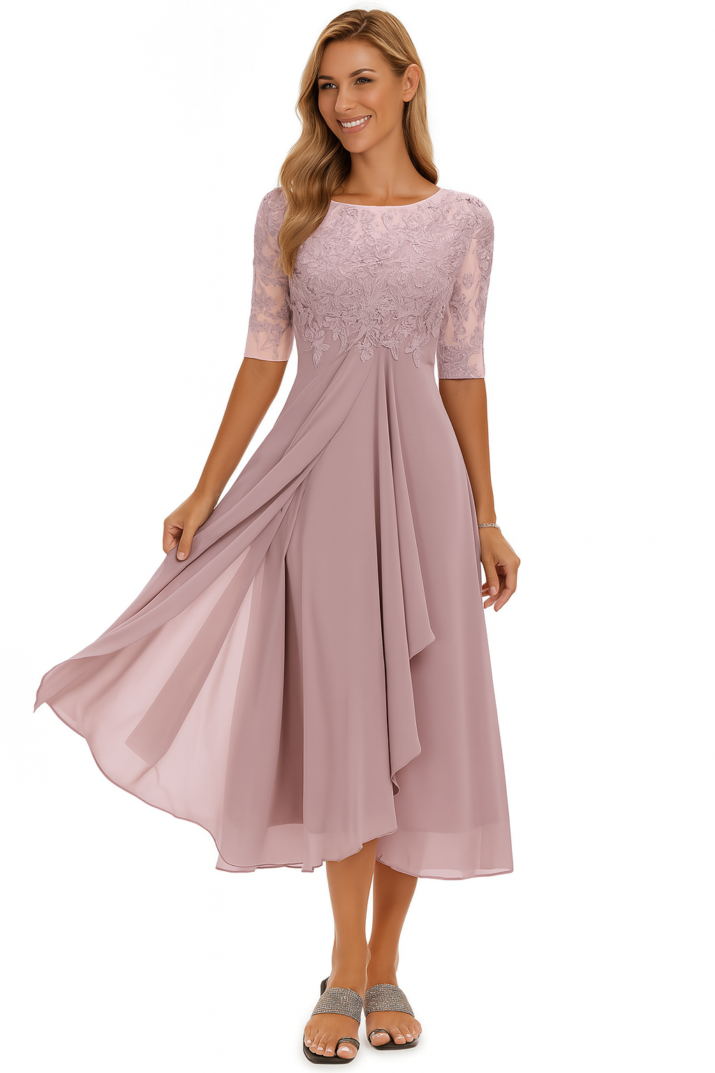 Lace Detail A-Line White Dress