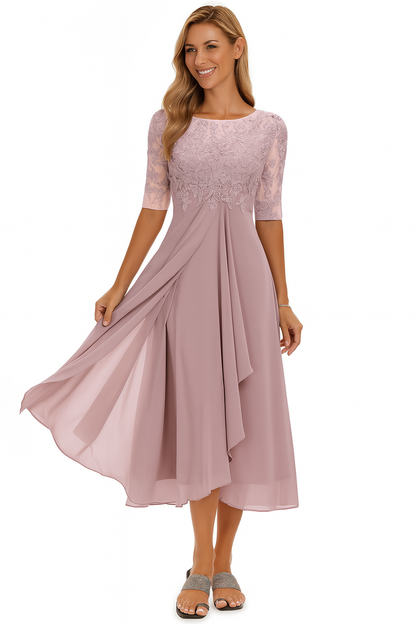 Lace Detail A-Line White Dress