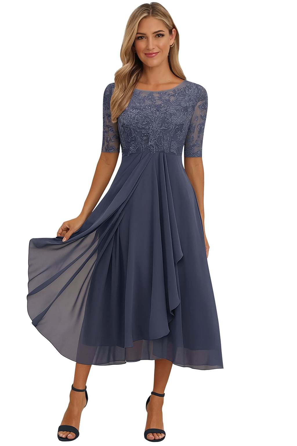Lace Detail A-Line White Dress