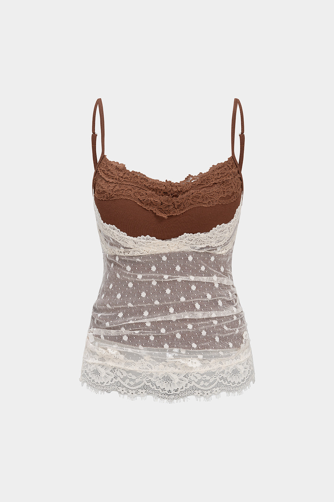 Lace V-Neck Contrast Polka Dot Tank Top
