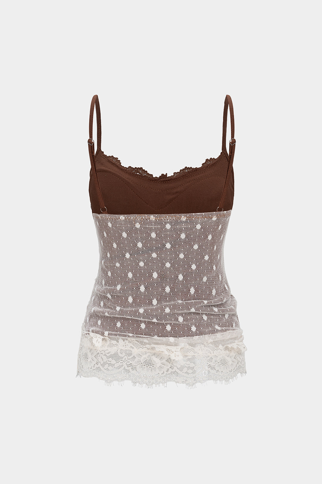 Lace V-Neck Contrast Polka Dot Tank Top