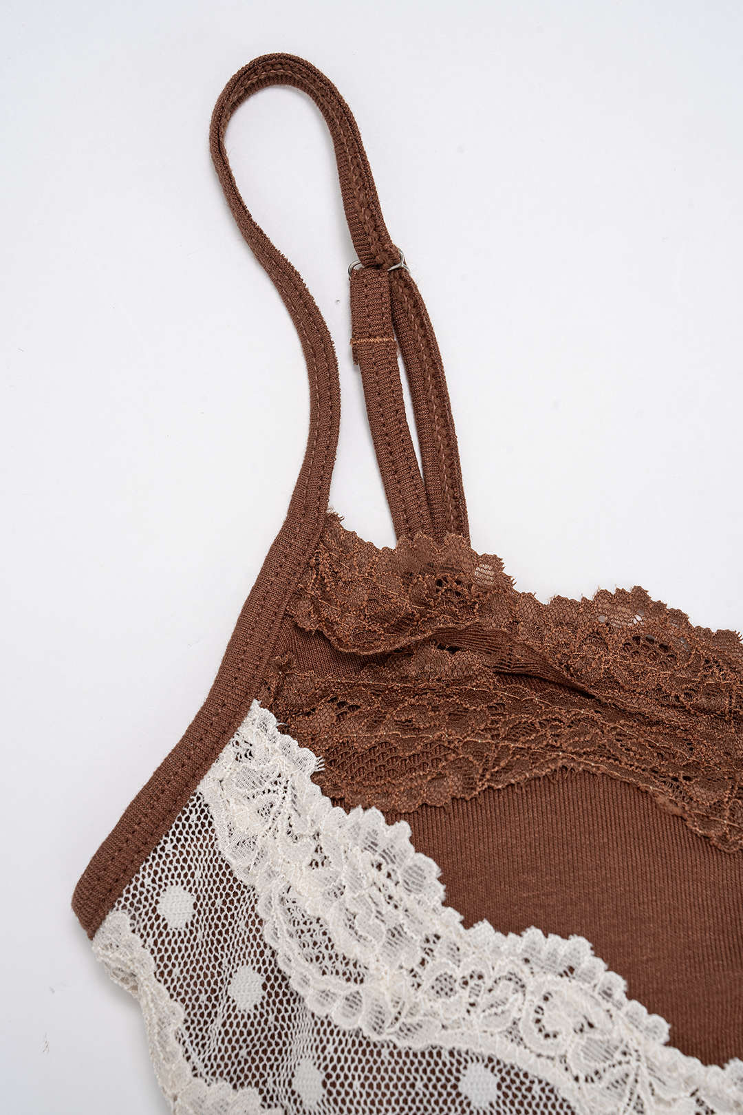 Lace V-Neck Contrast Polka Dot Tank Top