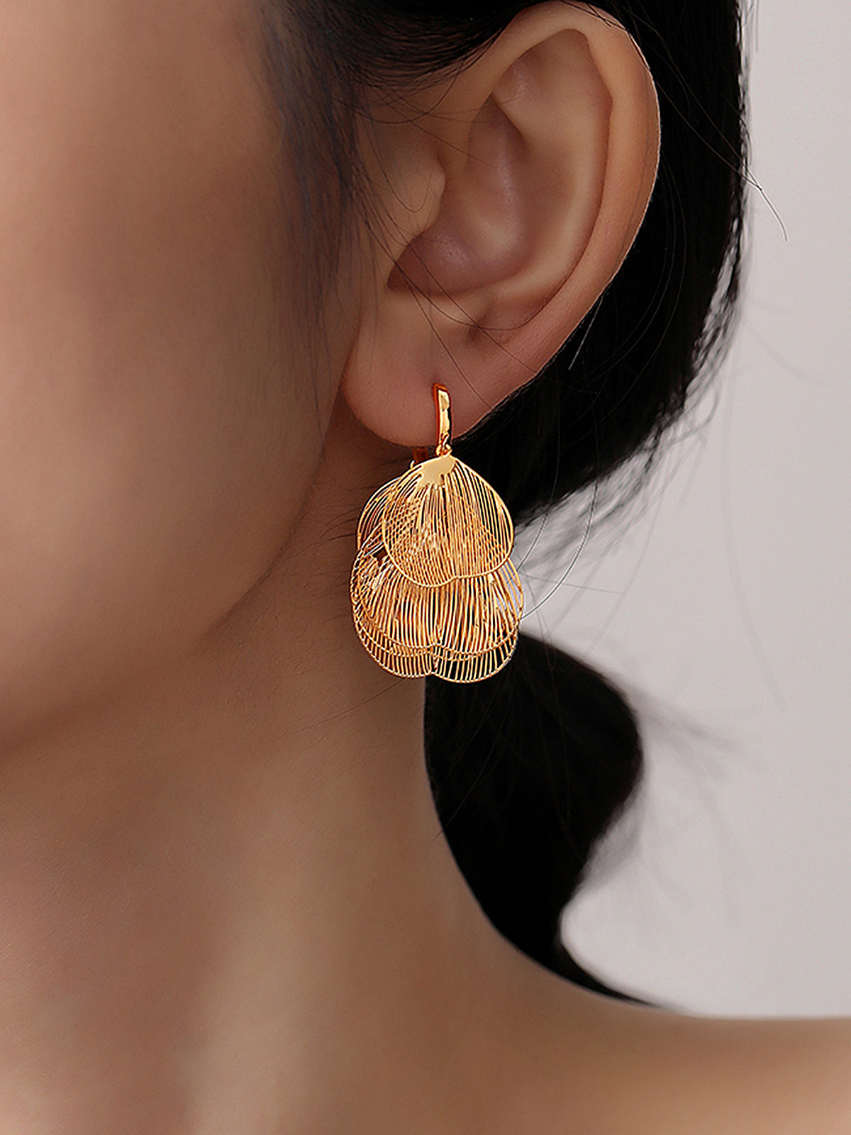 Leaf-Textured Copper Drop Earrings