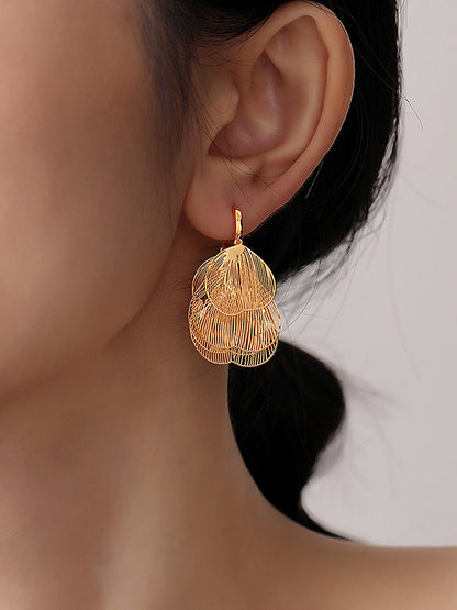 Leaf-Textured Copper Drop Earrings