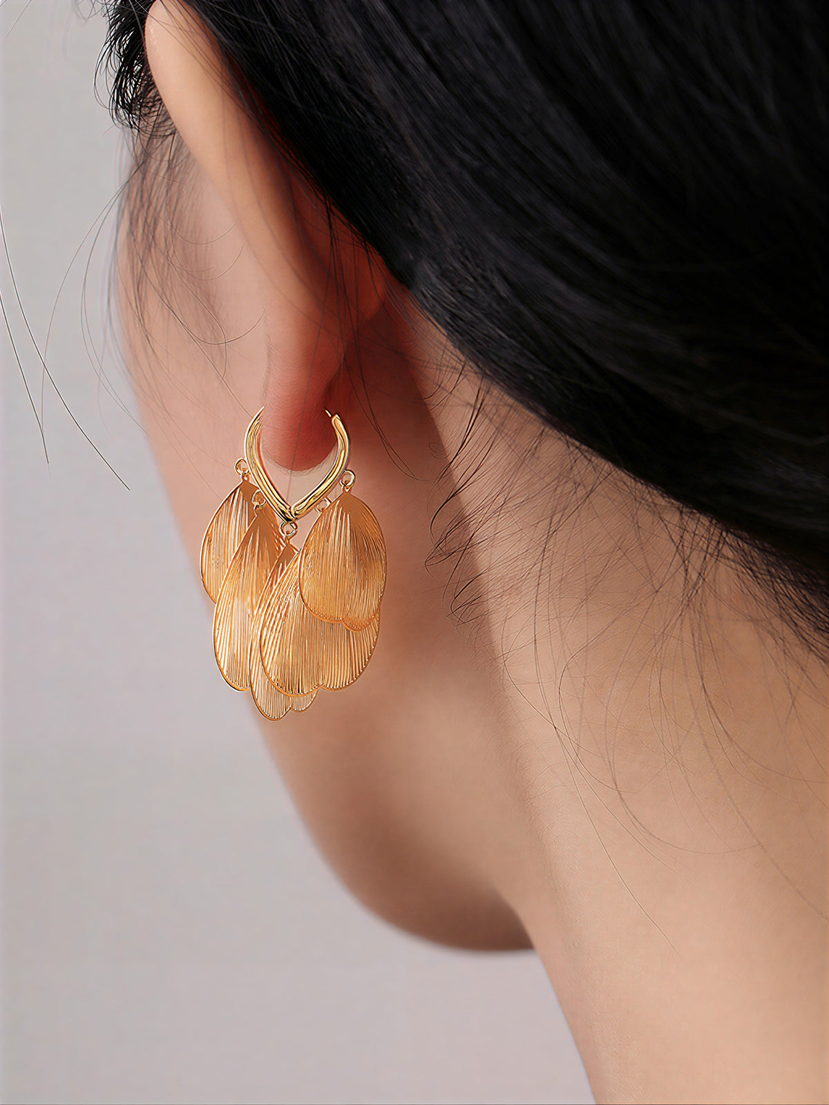 Leaf-Textured Copper Drop Earrings