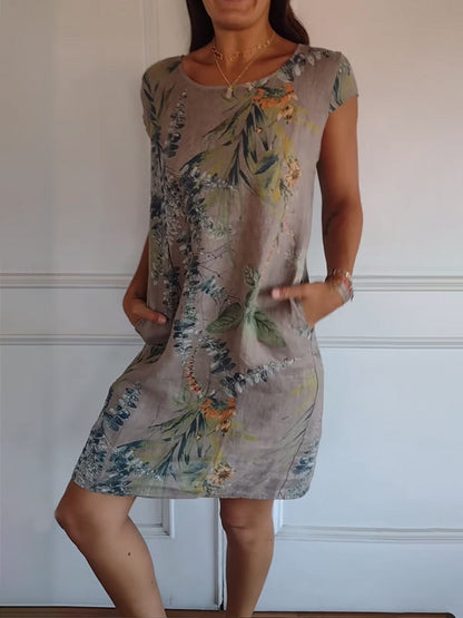 Leaf Print Short Sleeve Summer Dress