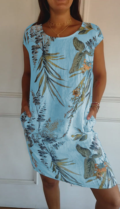 Leaf Print Short Sleeve Summer Dress