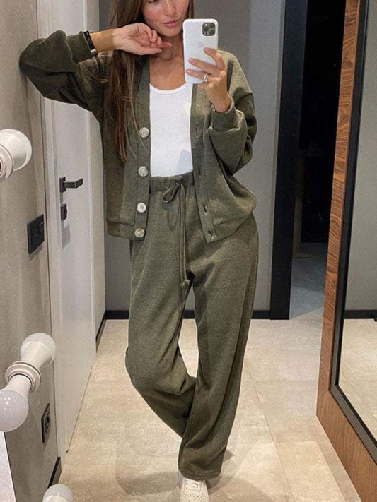 Lightweight Button-Front Cardigan Set