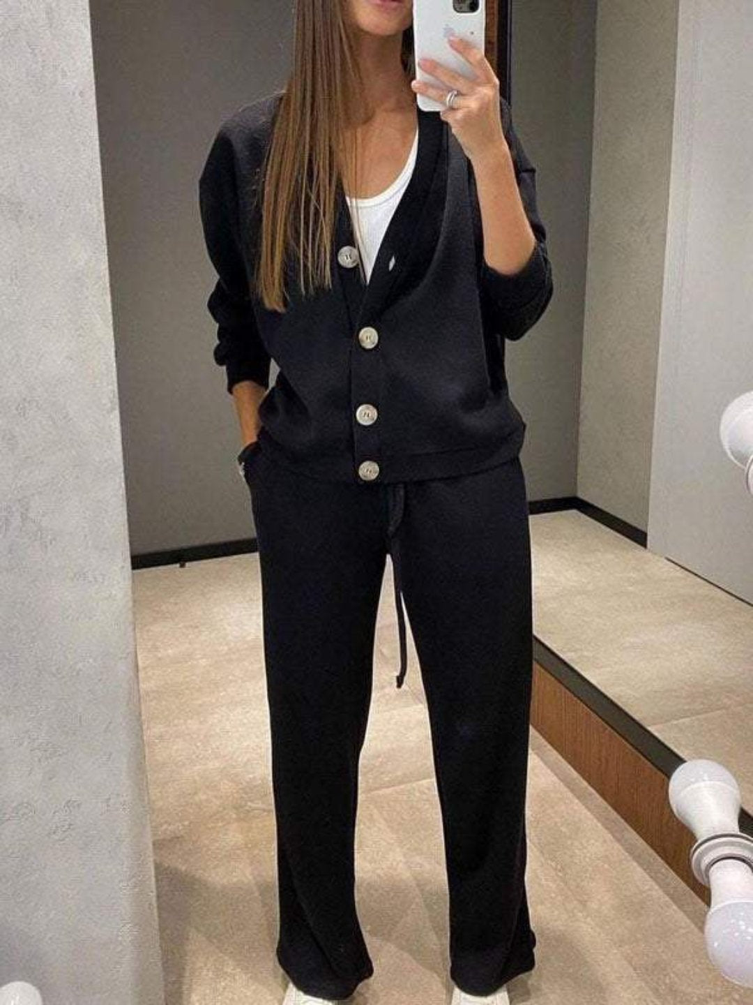 Lightweight Button-Front Cardigan Set