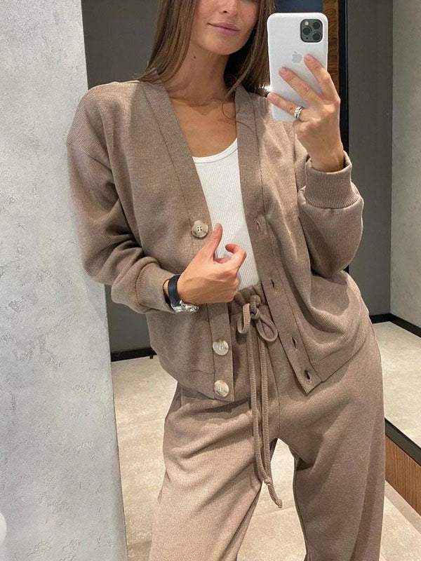 Lightweight Button-Front Cardigan Set