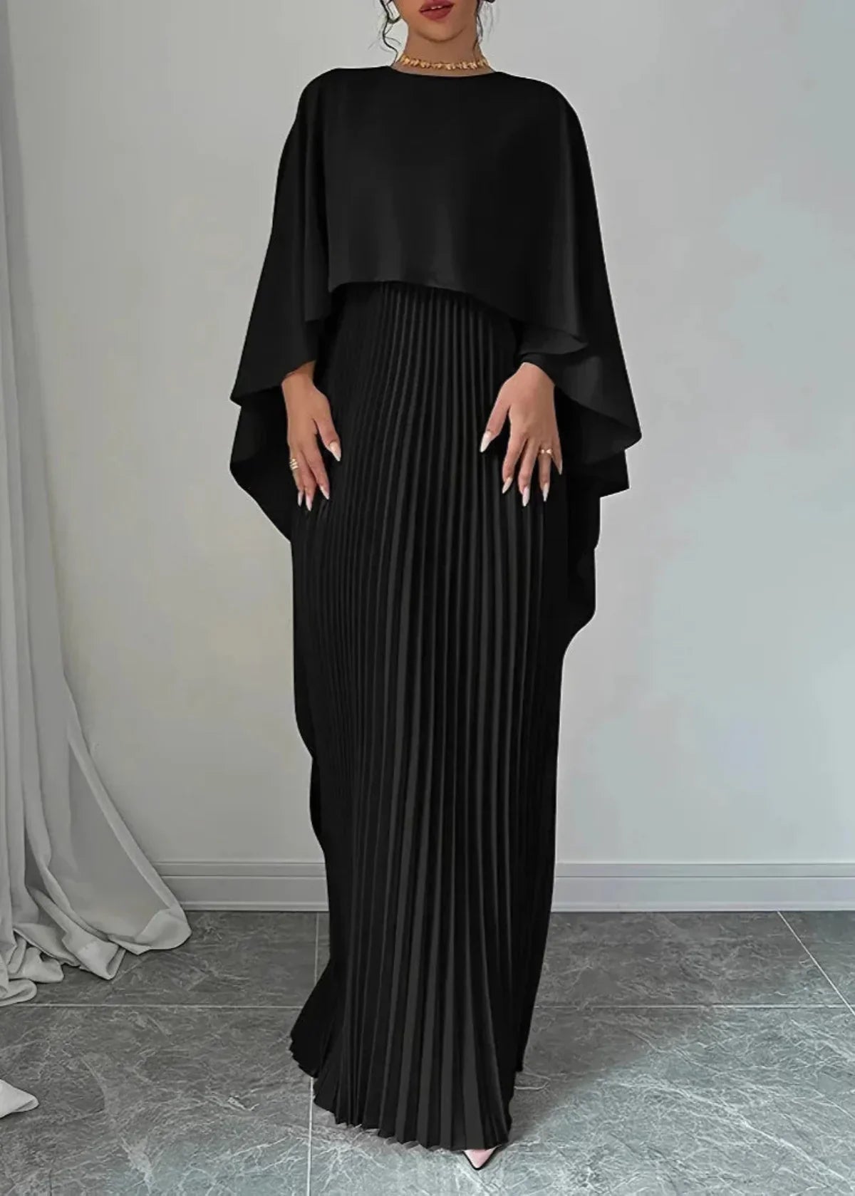 Lightweight Cape Overlay Maxi Dress