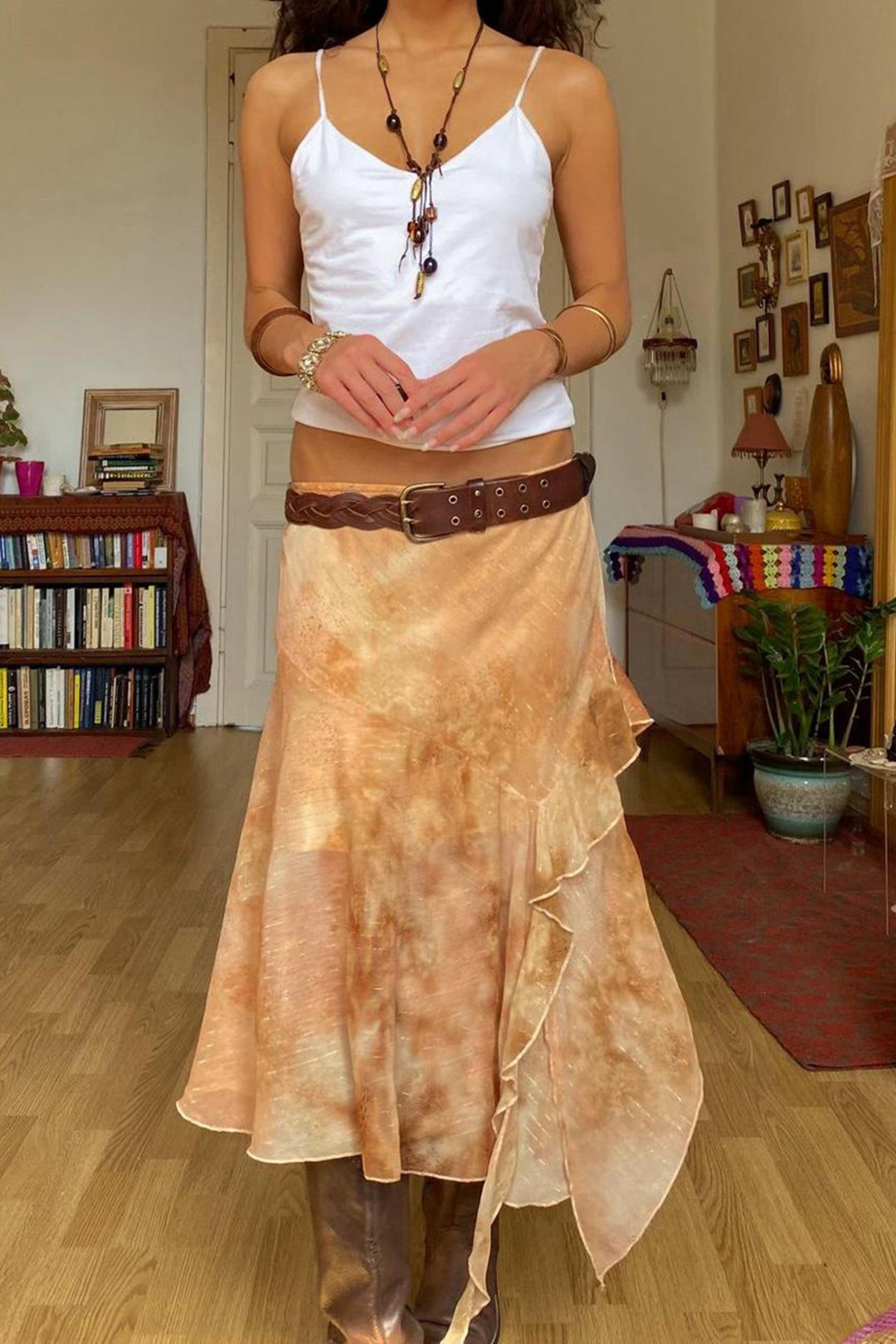 Lightweight Chiffon Asymmetrical Ruffle Skirt