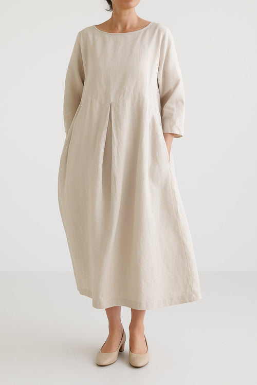 Lightweight Cotton Front Pleat Midi Dress