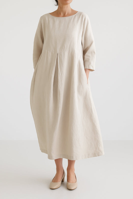 Lightweight Cotton Front Pleat Midi Dress