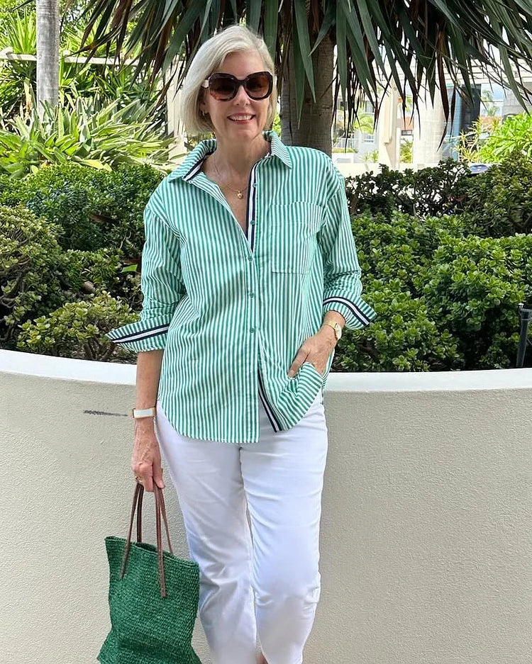 Lightweight Cotton Striped Button-Up Shirt