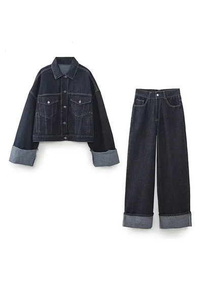 Lightweight Cropped Jacket Two Piece Set