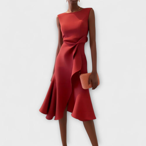 Lightweight Draped Asymmetric Midi Dress