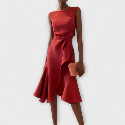Lightweight Draped Asymmetric Midi Dress