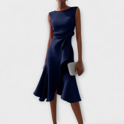 Lightweight Draped Asymmetric Midi Dress