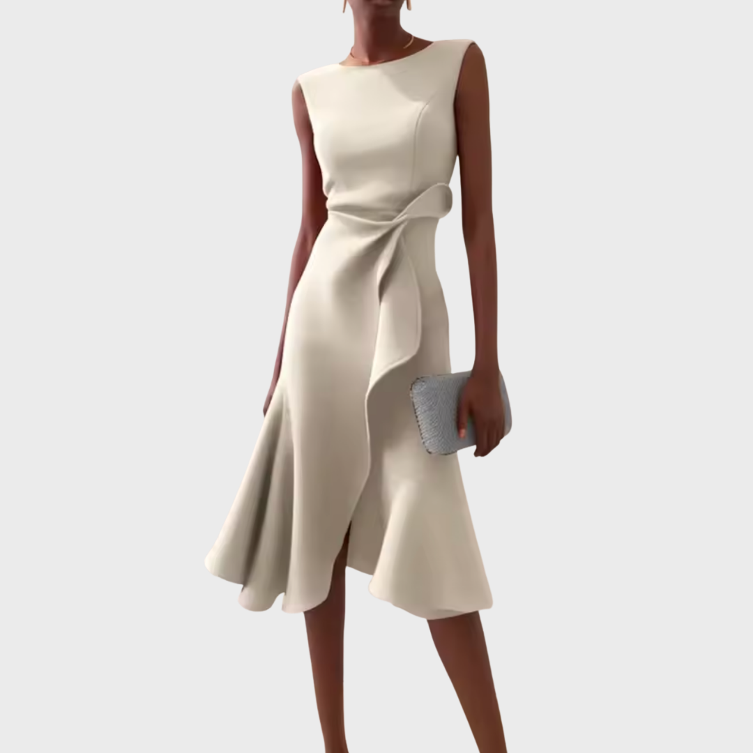 Lightweight Draped Asymmetric Midi Dress