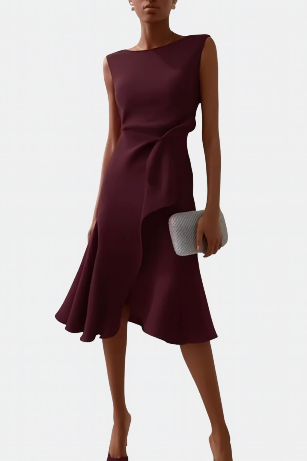 Lightweight Draped Asymmetric Midi Dress