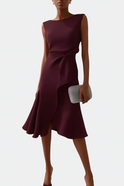 Lightweight Draped Asymmetric Midi Dress