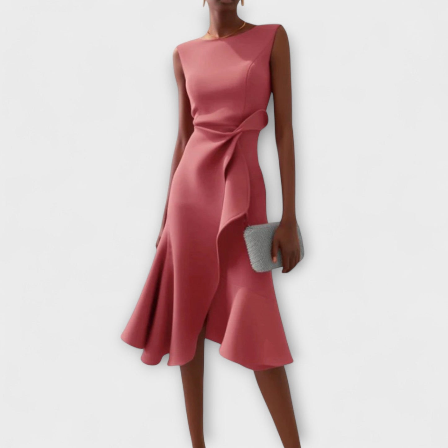 Lightweight Draped Asymmetric Midi Dress