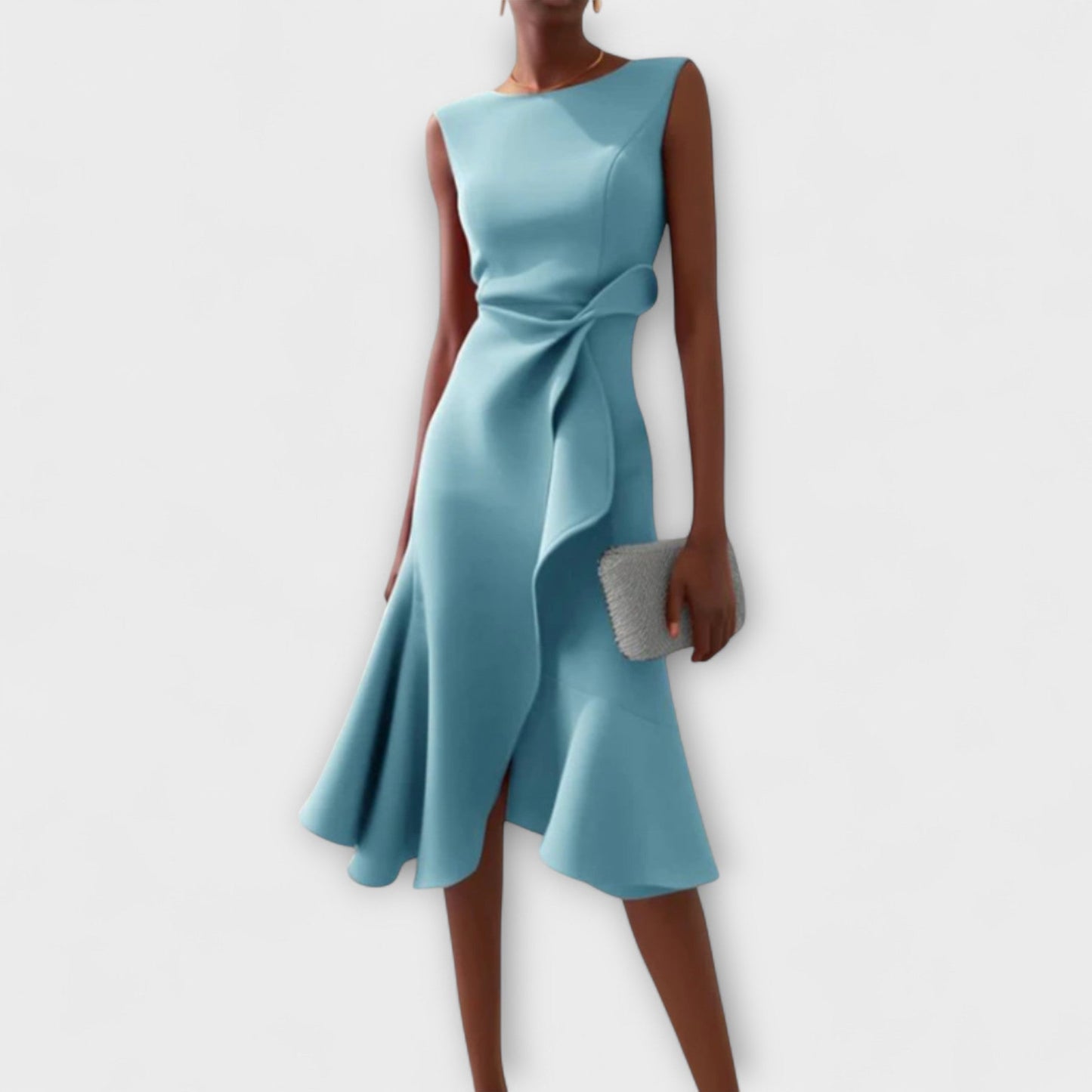 Lightweight Draped Asymmetric Midi Dress