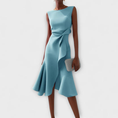 Lightweight Draped Asymmetric Midi Dress
