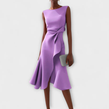 Lightweight Draped Asymmetric Midi Dress