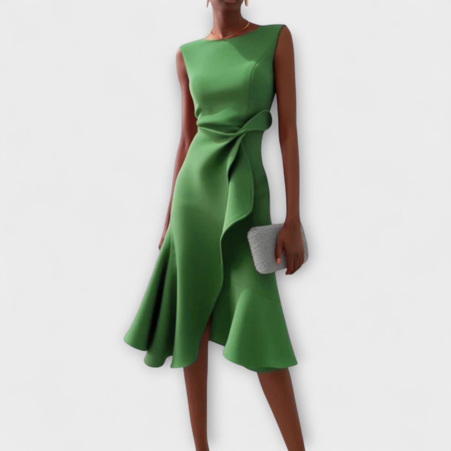 Lightweight Draped Asymmetric Midi Dress