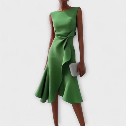 Lightweight Draped Asymmetric Midi Dress