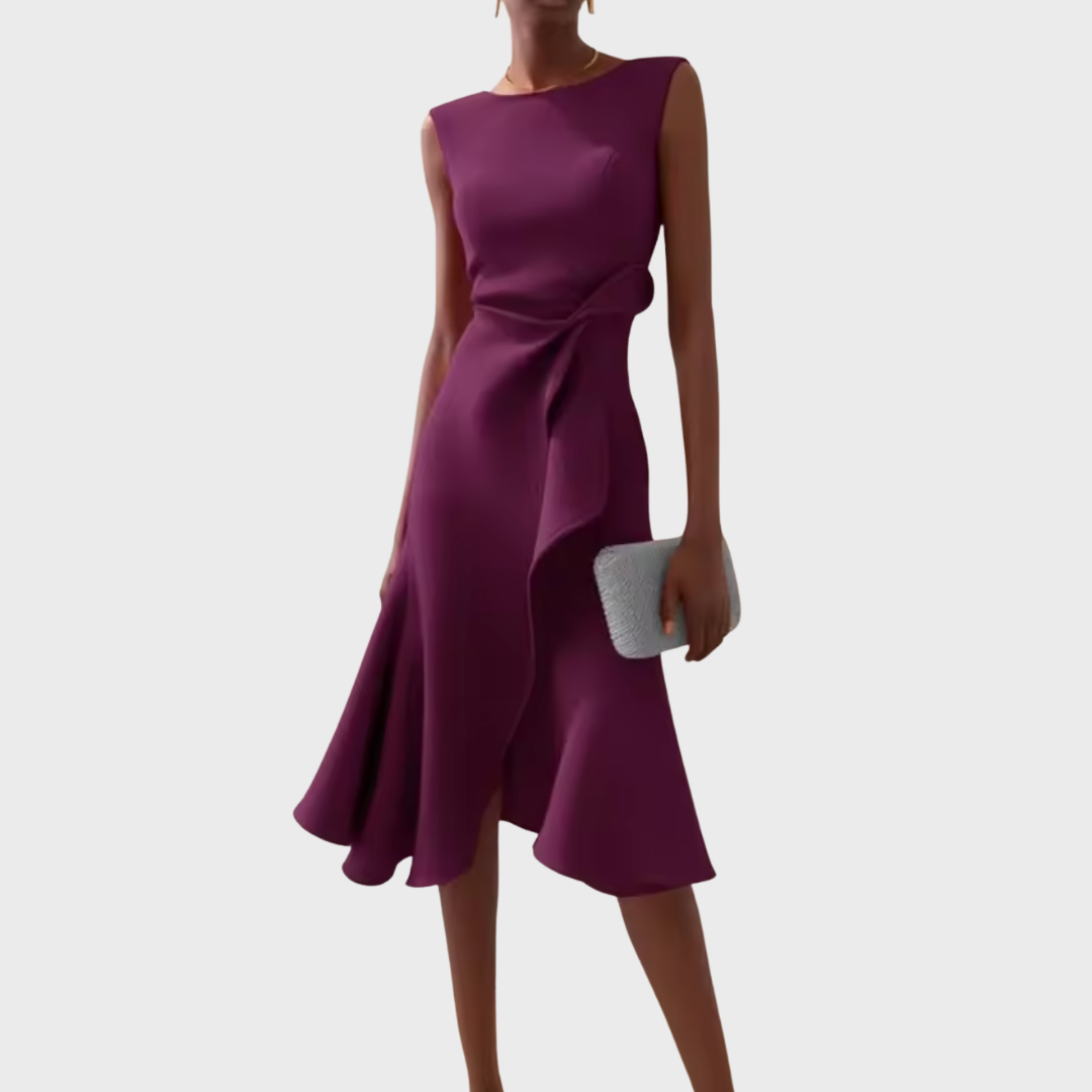 Lightweight Draped Asymmetric Midi Dress