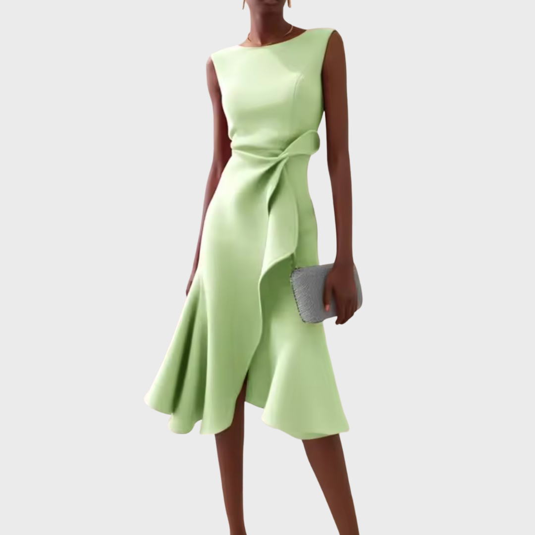 Lightweight Draped Asymmetric Midi Dress