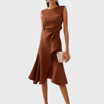 Lightweight Draped Asymmetric Midi Dress