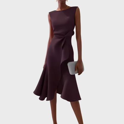 Lightweight Draped Asymmetric Midi Dress