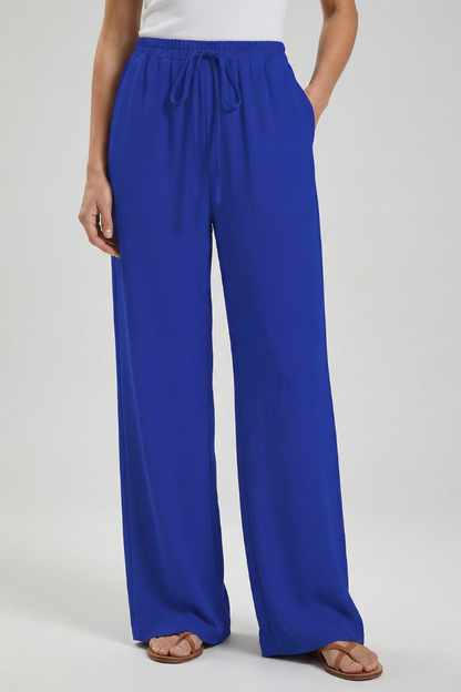 Lightweight Drawstring Waist Palazzo Pants