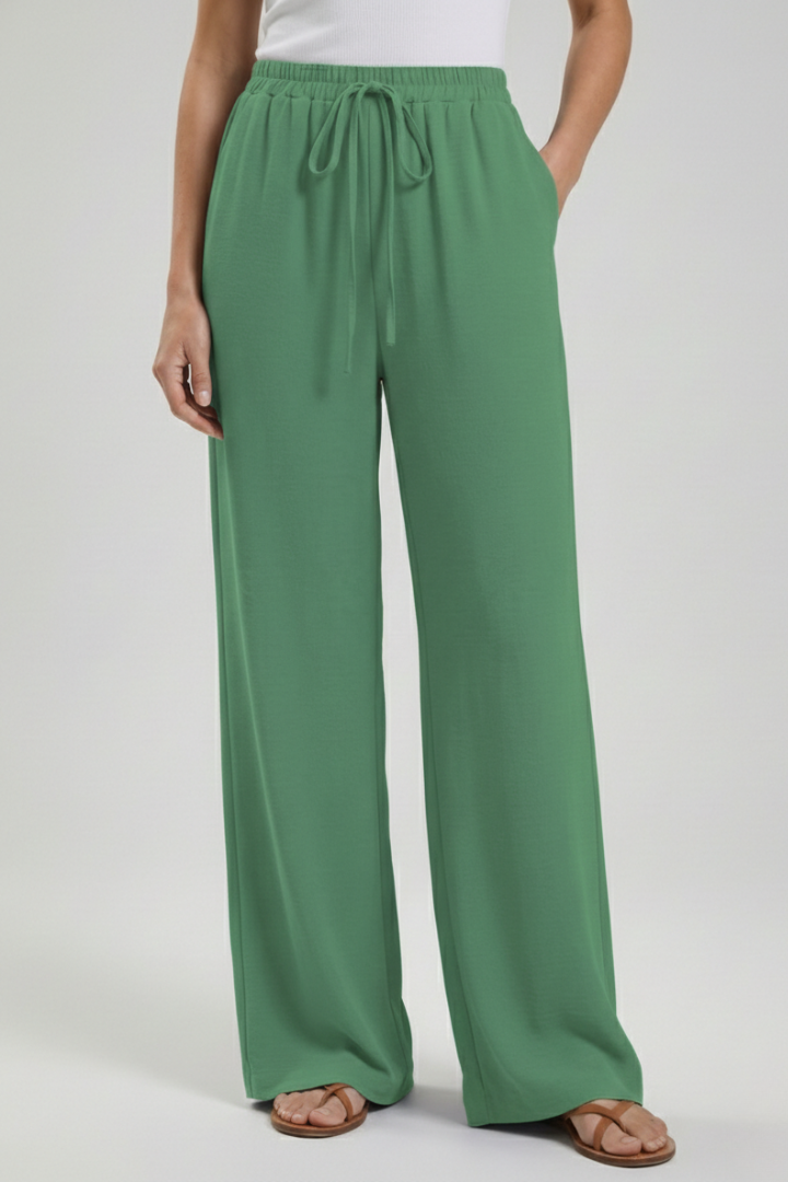 Lightweight Drawstring Waist Palazzo Pants