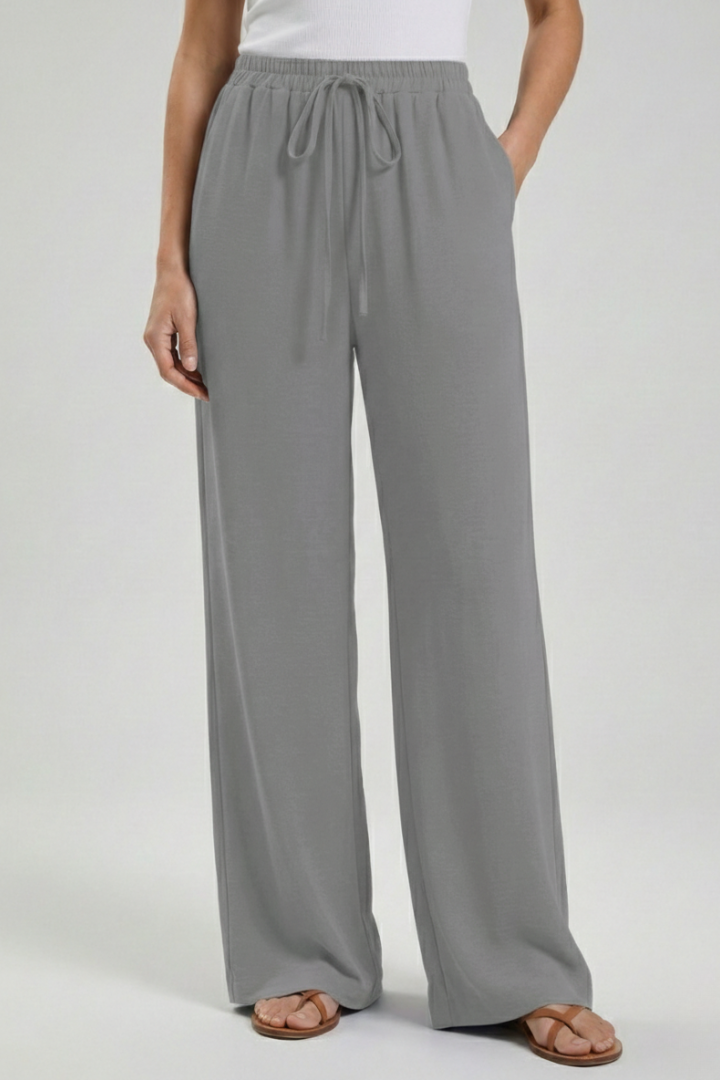 Lightweight Drawstring Waist Palazzo Pants