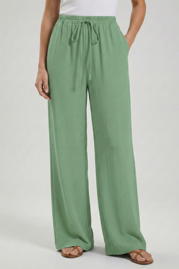 Lightweight Drawstring Waist Palazzo Pants