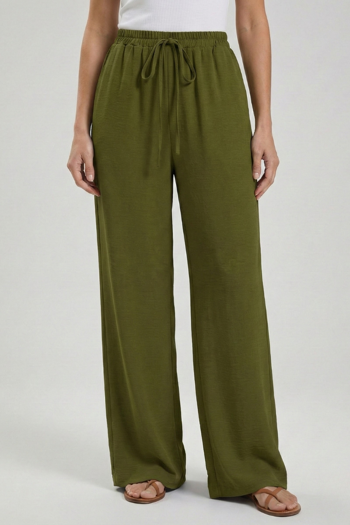 Lightweight Drawstring Waist Palazzo Pants