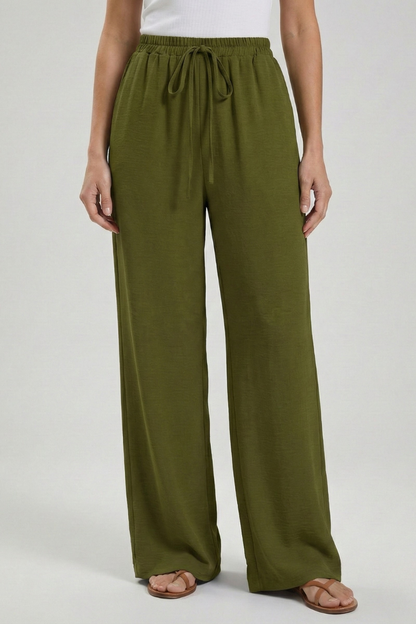 Lightweight Drawstring Waist Palazzo Pants