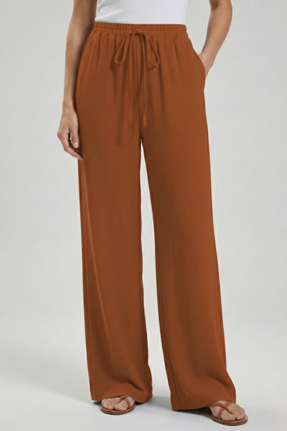 Lightweight Drawstring Waist Palazzo Pants